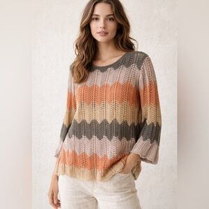 Open-Knit Chevron Sweater | Earth-Tone Coastal Aesthetic